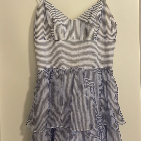 Amanda Uprichard Ruffled Thaddea Gown in Blue and White stripes - Picture 6 of 10